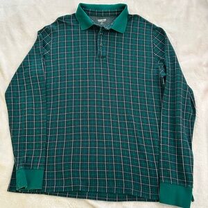 Lands' End Green Checkered Polo Shirt